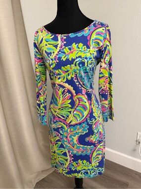 Lilly Pulitzer Blue Tropical-Print Long Sleeve Sheath Dress